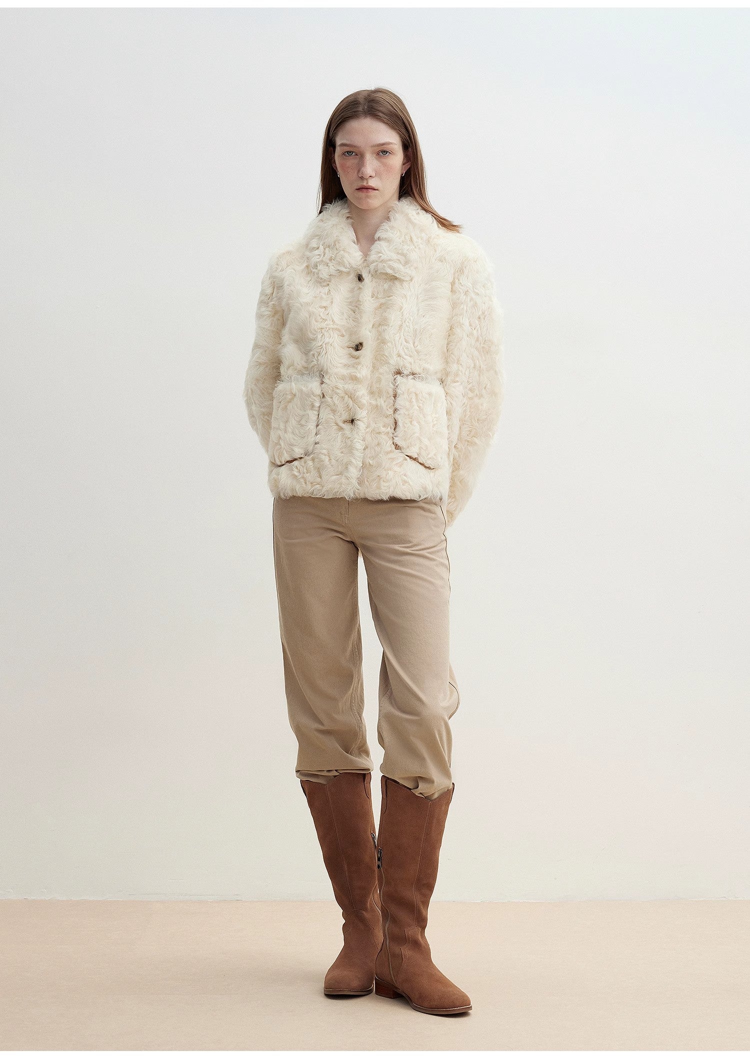 "Rachel" sfumato two-tone shearling fur lapel fur coat