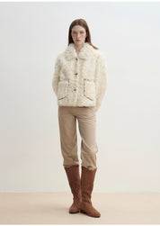 "Rachel" sfumato two-tone shearling fur lapel fur coat