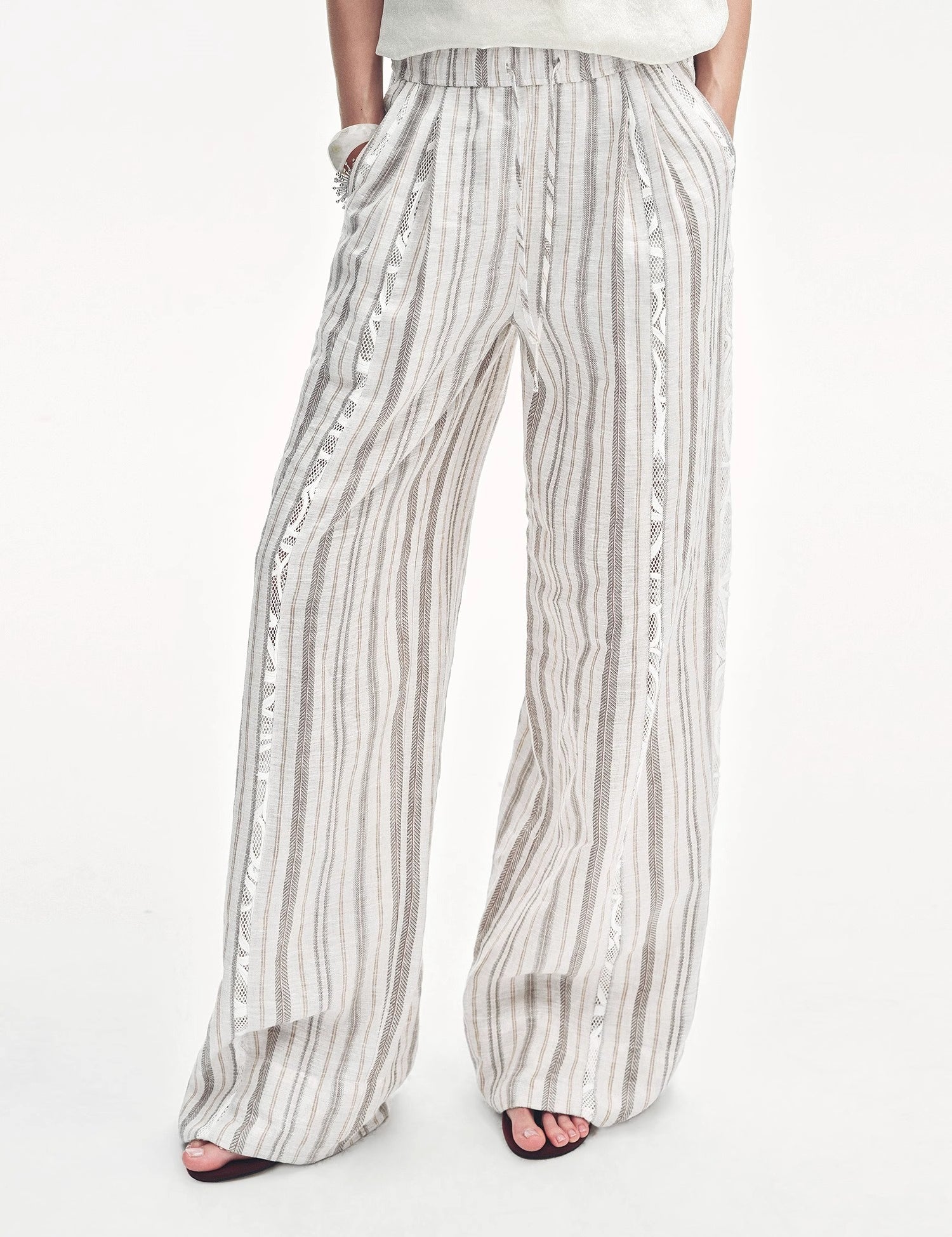 Linen Vertical Stripe Drape Wide Leg Casual Pants"Fashion Tension"