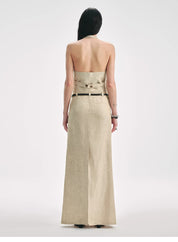 Retro Linen V-neck Halter Vest and Fishtail Hip Skirt Set"Old Money Weekly"
