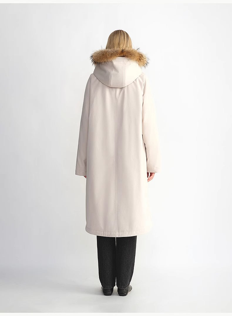 Removable raccoon fur collar 90 white velvet parka women's double zipper coat