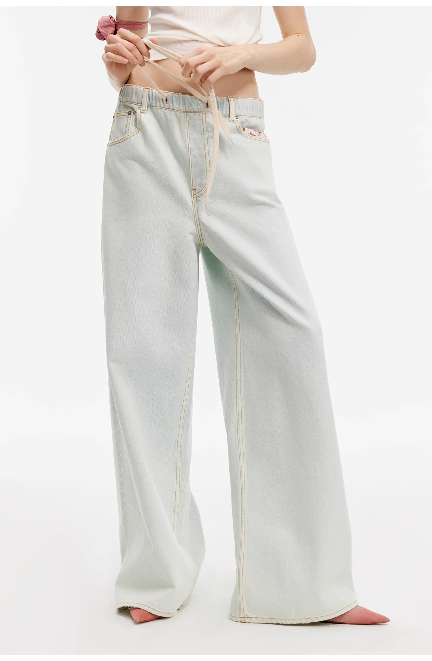 "Mint Whisper" luxury brand same version Turkish imported washed sports style wide-leg jeans spring and summer