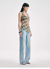 "Light and Elegant in Summer" Retro Plaid/Heavy-duty Meteor Hot Diamond Waist Vest Summer
