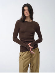 "Minimalist Moment" Simple Casual Lyocell Tencel Wool Blend Long Sleeve Bottoming Shirt Early Spring Top