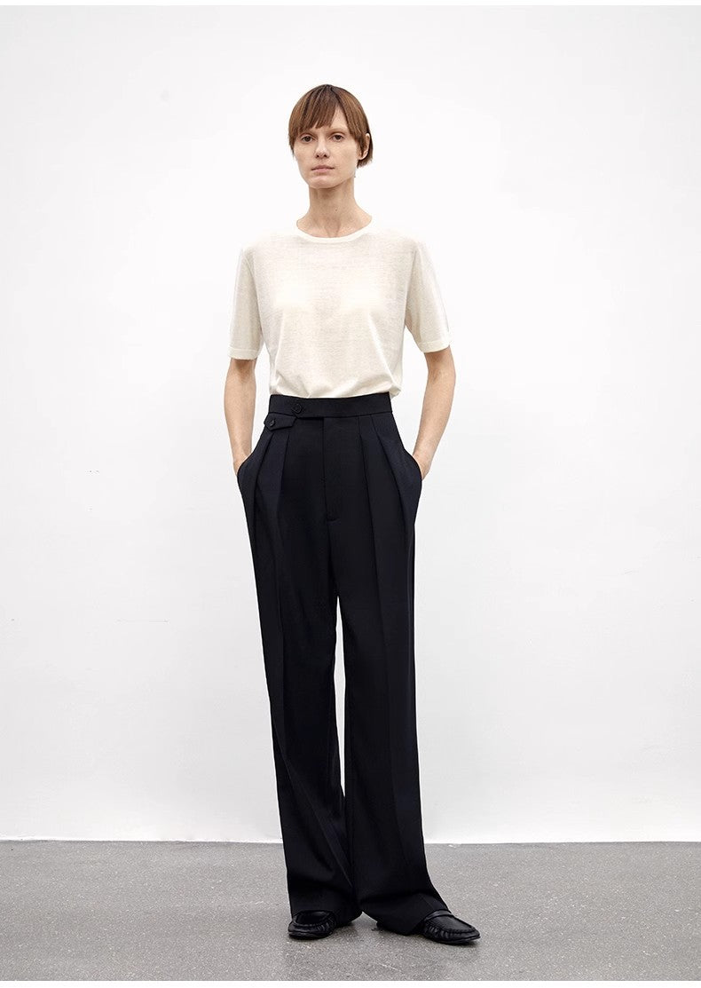 Wool Blend High-Waisted Slimming Suit Pants for Women