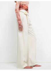 "Relaxed Old Money" Acetate Linen Old Money-Inspired Draped Mid-Waist Single-Pleat Straight-Leg Wide-Leg Casual Pants