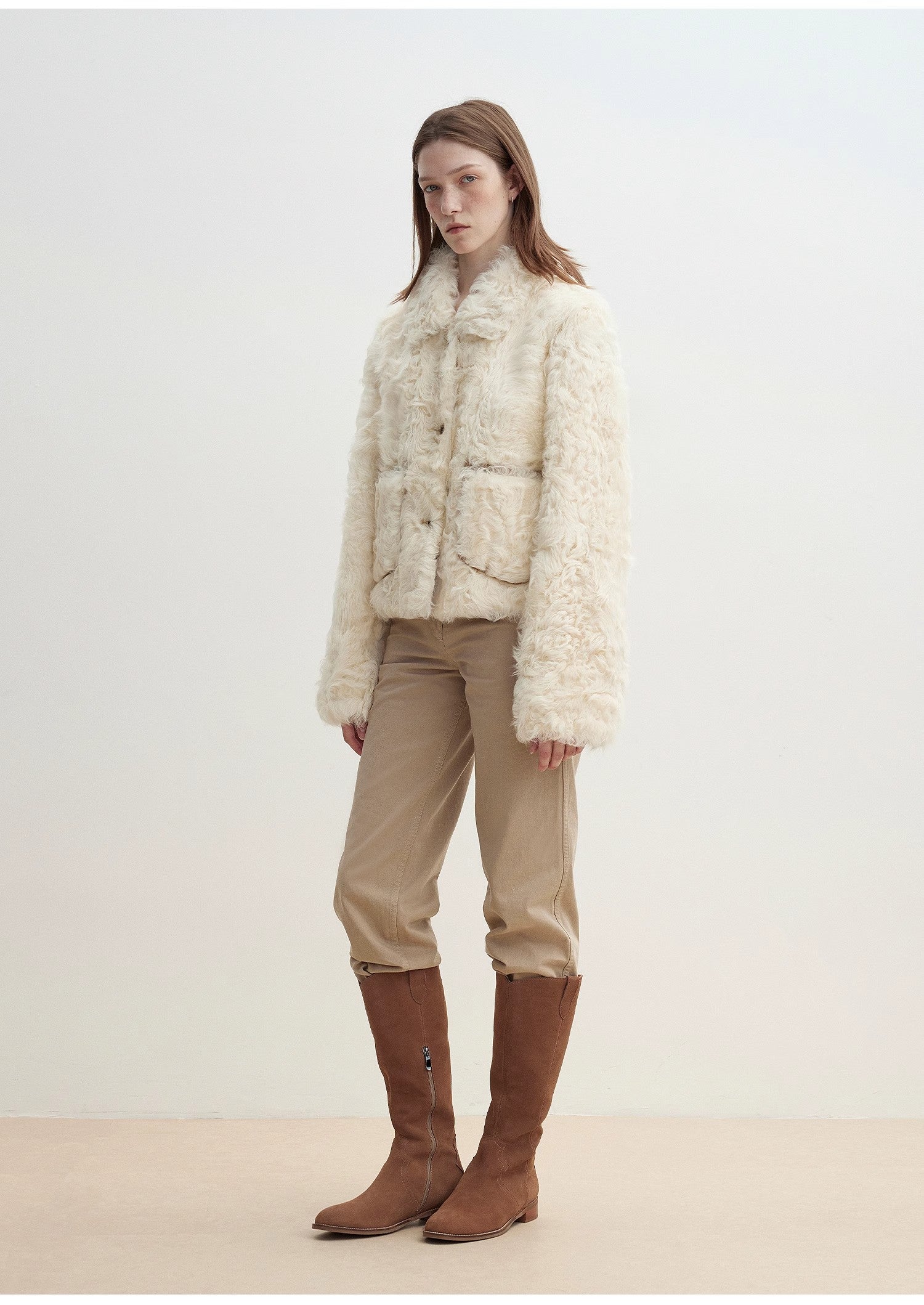 "Rachel" sfumato two-tone shearling fur lapel fur coat