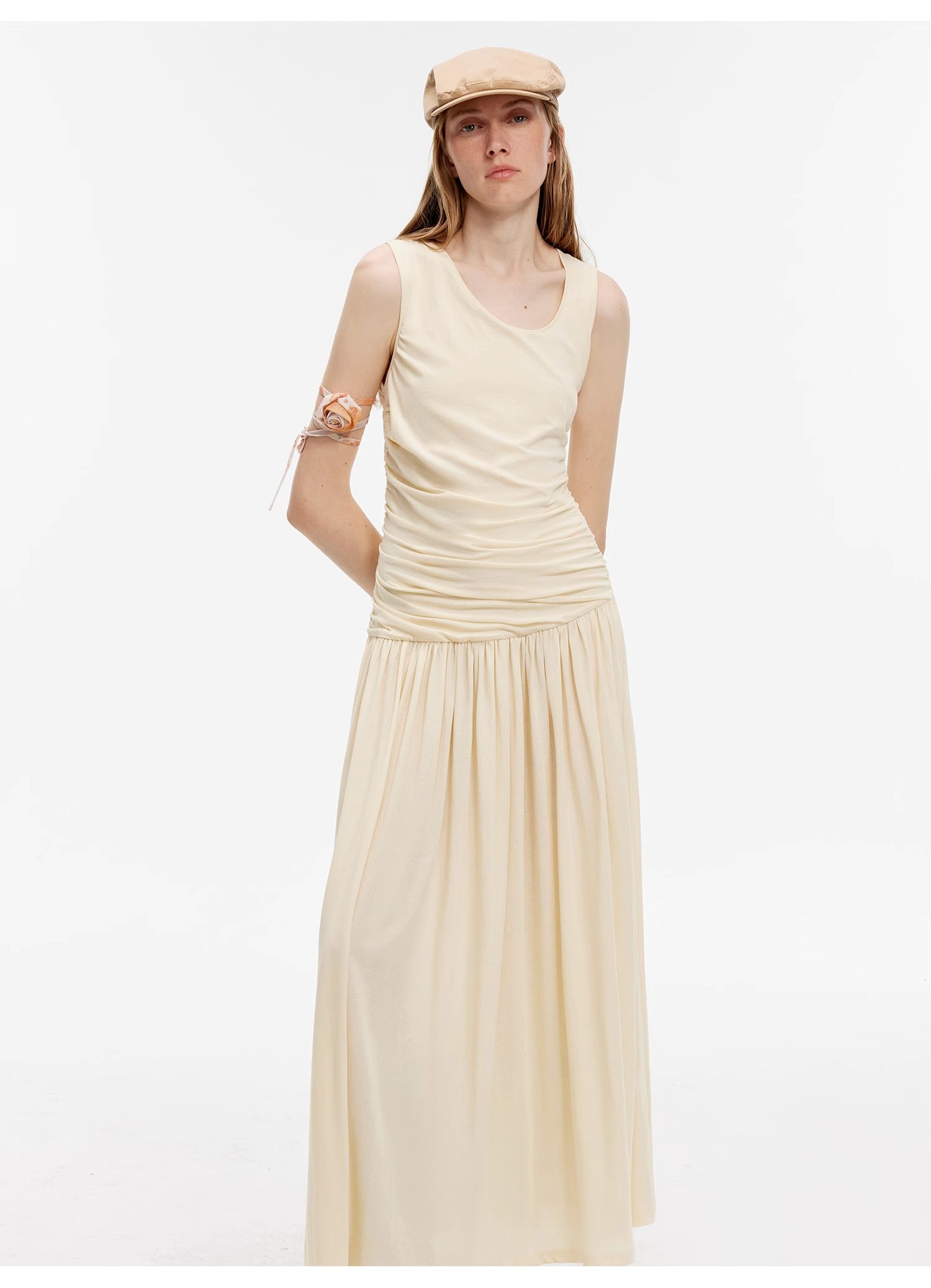 "Casual Commuting" light luxury mercerized cotton special-shaped collar waist irregular lazy long dress