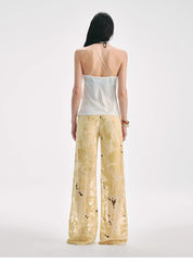 Retro Ink-Splashed Silk Flared Casual Pants "Gilded Age"