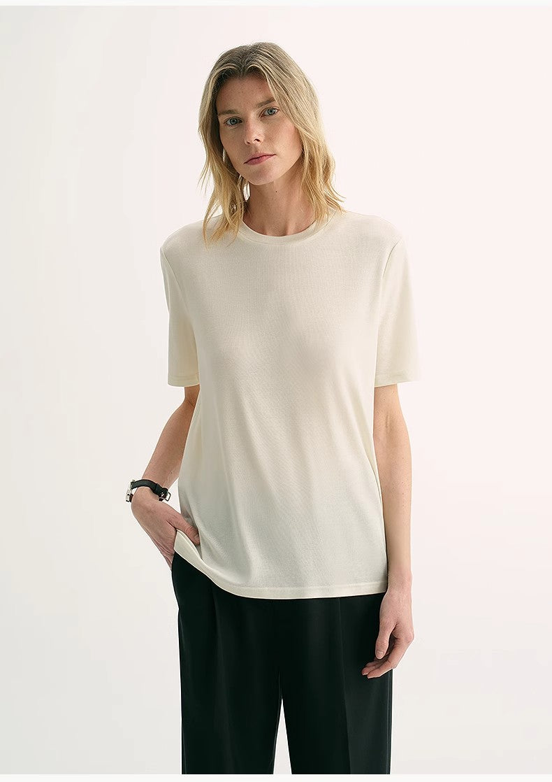 "Soft Cloud" 15.5mm cashmere loose and comfortable round neck versatile short-sleeved T-shirt for women