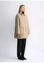 "Diamond Texture" Splicing Lapel 90 White Goose Down Barn Jacket Down Jacket Women