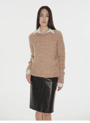 [FF×JW Collaboration Warm Exclusive] Classic Mohair Pullover Sweater with Textured Knit and Warmth-Enhancing Round Neck