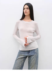 Women's Glove cuffs white sweater loose slightly flared long sleeve O-neck Slim Fit basic T-shirt，"urban simplicity"