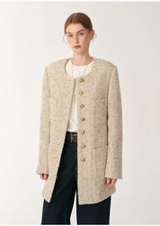 Heavy wool tweed high-end exquisite round neck patch pocket slim Chanel jacket for women