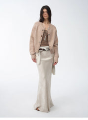 "Light and breezy" retro bias-cut linen blended straight fishtail maxi skirt