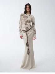 Tencel wool original cashew print round neck slim long sleeve and skirt"Vintage Gene"
