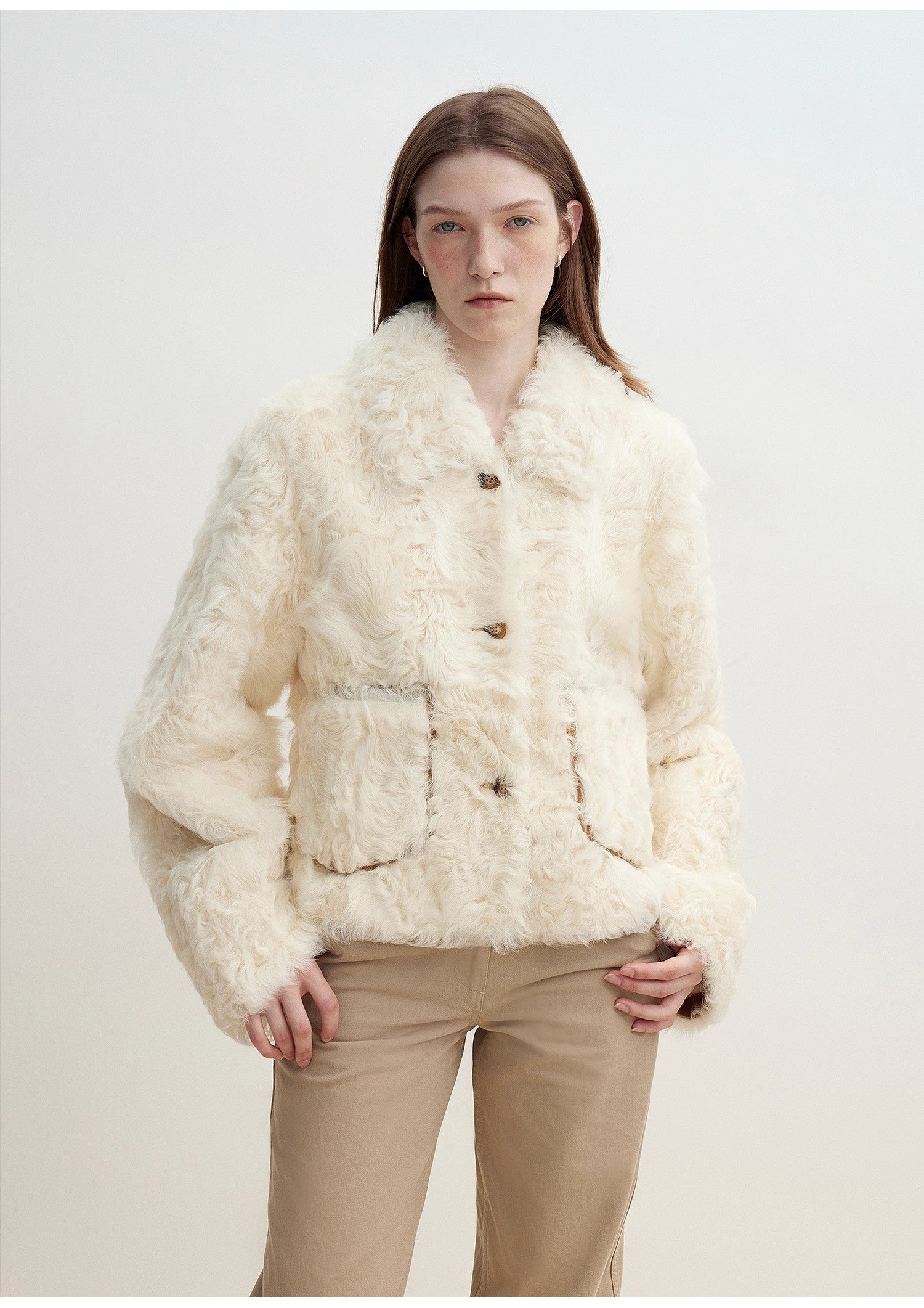 "Rachel" sfumato two-tone shearling fur lapel fur coat