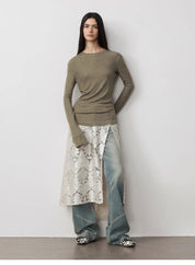 Lyocell wool stretch comfortable breathable fit minimalist solid color long-sleeved T-shirt