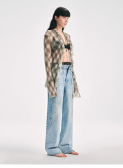 "Fashion Archive" Retro Plaid Light Gauze Cool Slim Shirt