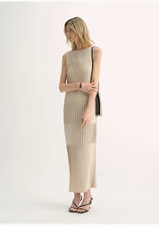 Original design handmade pleated straight sleeveless boat neck dress