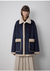 "Morning Mist and Evening Prayer"Women's Faux Sheepskin Fur Coat with Suede Fabric