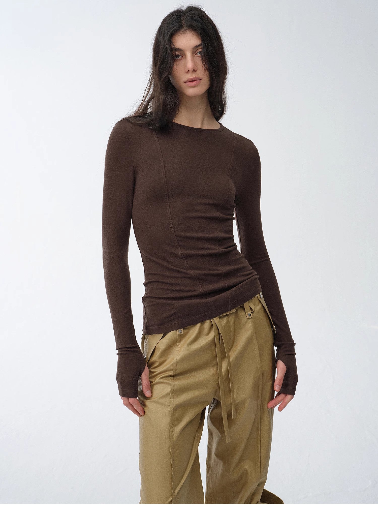 "Minimalist Moment" Simple Casual Lyocell Tencel Wool Blend Long Sleeve Bottoming Shirt Early Spring Top