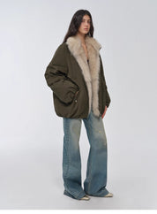 "Warm Dialogue" Two-tone fox fur collar detachable 90 goose down jacket mid-length down parka