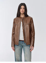 New Zealand imported waxed sheepskin/cowhide vintage motorcycle leather jacket "Manhattan Dark Night"