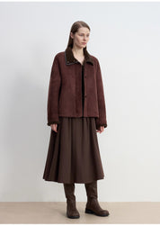 "Knight's Contract" Merino wool sheepskin coat with fur-faced stand-up collar