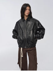 "Fashionable Luke" imported waxed sheepskin leather retro work jacket coat for women