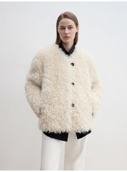 "Ghost Horse Girl" merino curly sweetheart collar straight fur coat