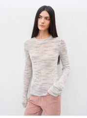 "Lazy Day Essential" Textured Mohair Blend Round Neck Stretch Knit Base Layer for Fall/Winter Women