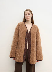 "Freke"Premium Wool V-Neck Drop Shoulder Reversible Vintage-Inspired Fur Coat