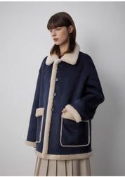 "Morning Mist and Evening Prayer"Women's Faux Sheepskin Fur Coat with Suede Fabric