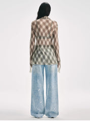 "Fashion Archive" Retro Plaid Light Gauze Cool Slim Shirt