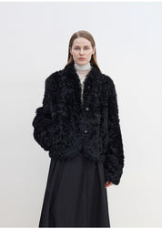 "Yorta" imported Tuscan curly wool upper arc collar sheepskin coat