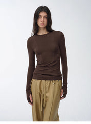 "Minimalist Moment" Simple Casual Lyocell Tencel Wool Blend Long Sleeve Bottoming Shirt Early Spring Top