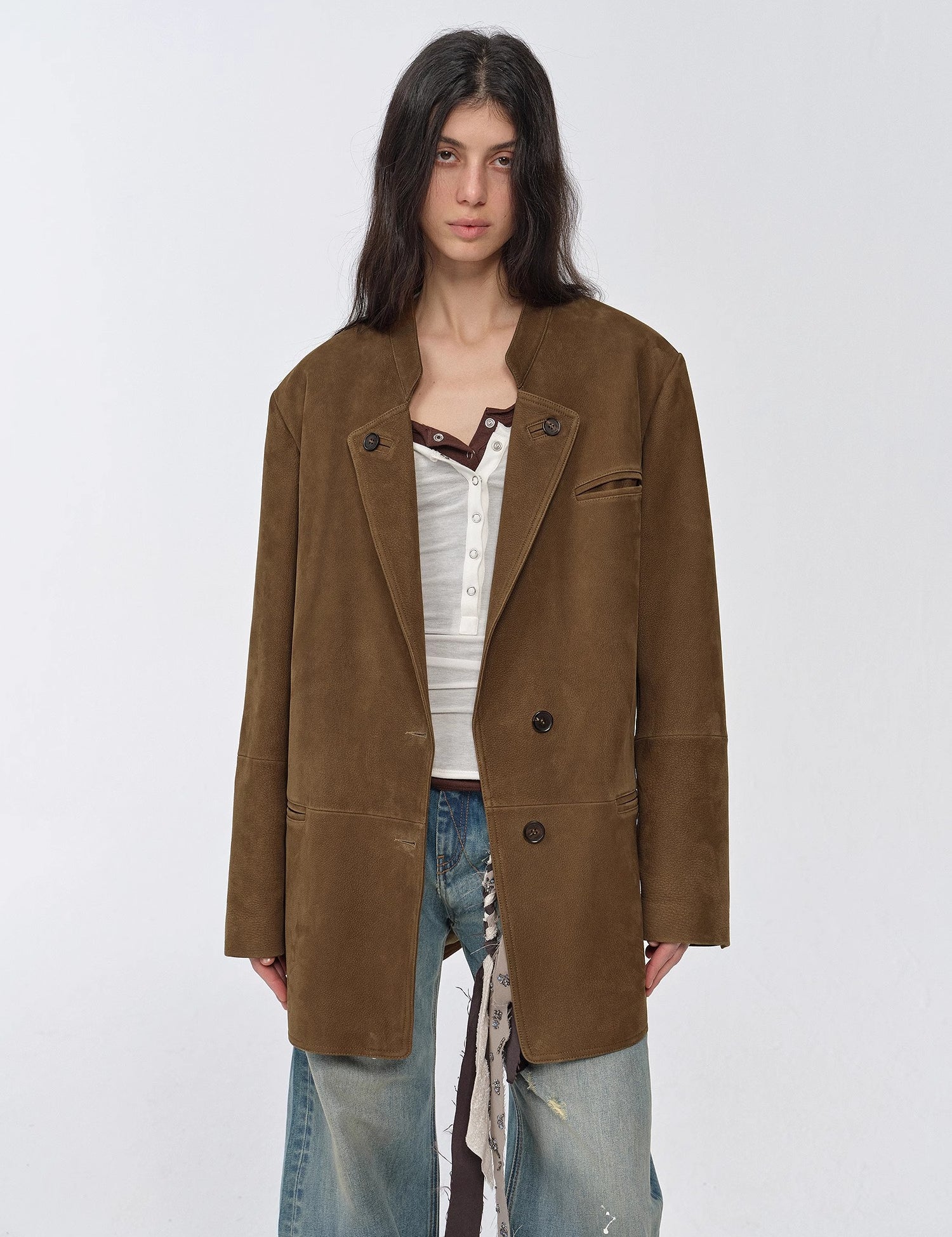 waxy goatskin leather mid-length suit jacket "Bavaria"