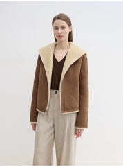 Floating Dune Contrast Navy Collar Shearling  Jacket