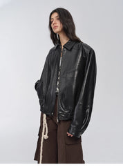 "Fashionable Luke" imported waxed sheepskin leather retro work jacket coat for women