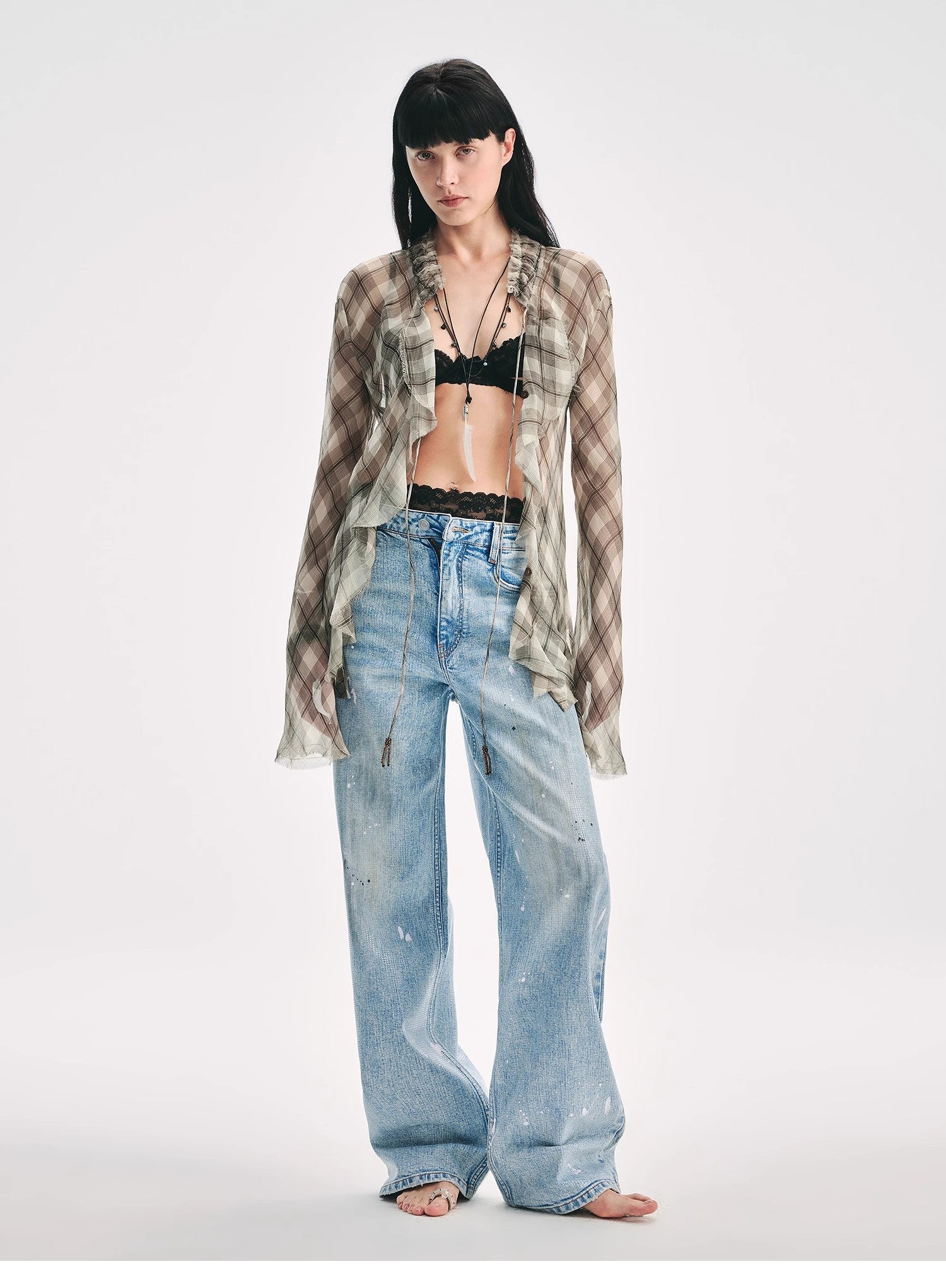 "Fashion Archive" Retro Plaid Light Gauze Cool Slim Shirt