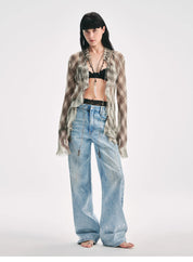 "Fashion Archive" Retro Plaid Light Gauze Cool Slim Shirt
