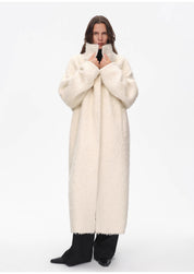 "Song of Snowland"Women's mohair wool stand collar coat autumn and winter loose woolen coat