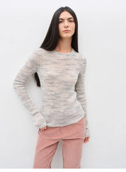 "Lazy Day Essential" Textured Mohair Blend Round Neck Stretch Knit Base Layer for Fall/Winter Women