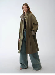 "Urban Island" Retro Plaid Mid-Length Workwear Lapel Trench Coat