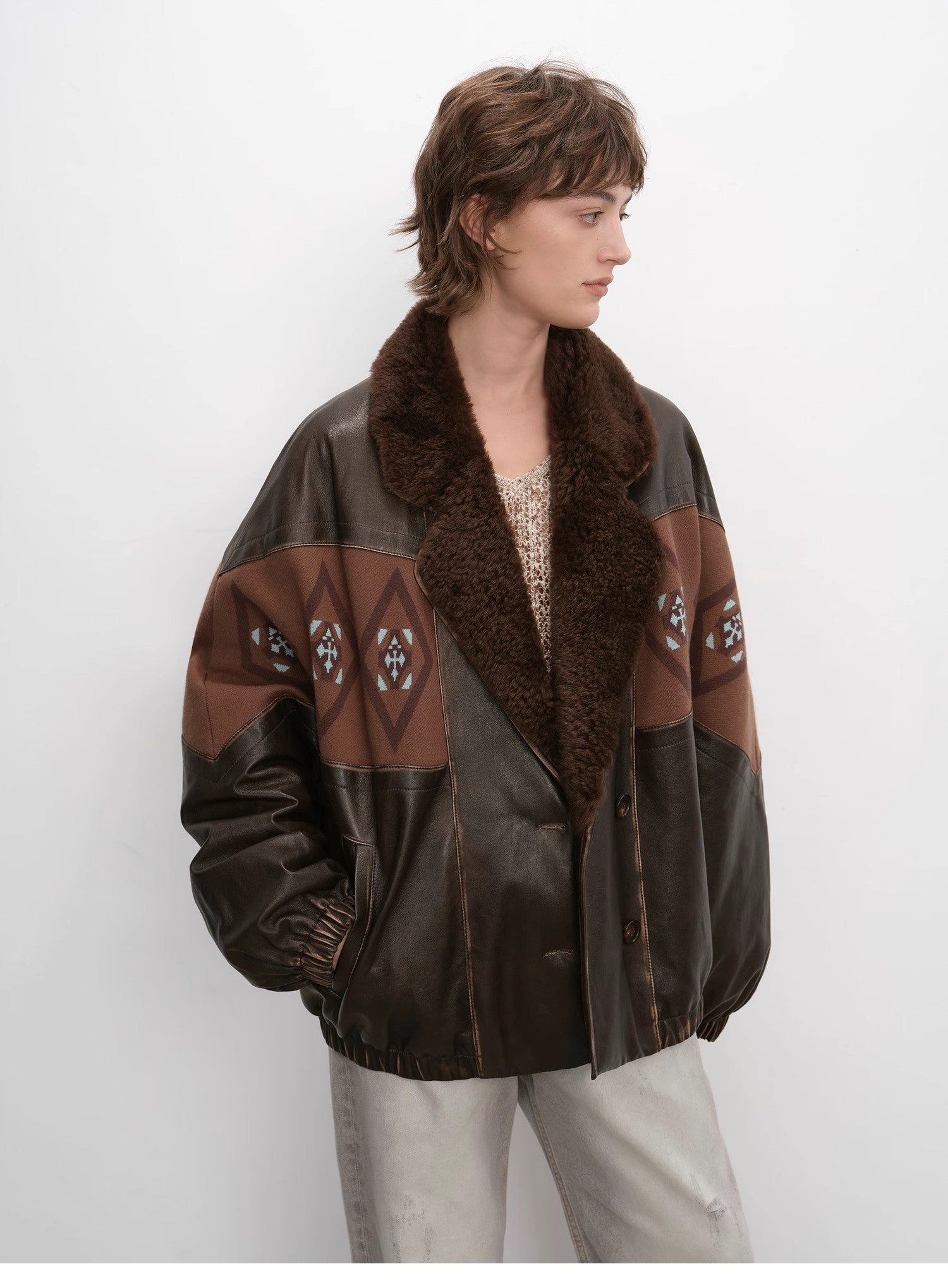 "Jumping City" Imported Suede Sheep Leather Sheep Curl Lapel White Goose Down Parka
