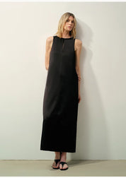 "Corridor Stride" skin-friendly and delicate imported acetate wool slimming hollow neckline A-line dress