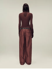 Ultrafine water-soluble wool blended versatile V-neck cardigan long-sleeved knitted top "Warm Brown Quiet Autumn"
