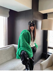 Green Fashion Hooded Sheepskin Coat