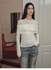 "Modern Tricks" personalized layered Tencel wool fake two-piece splicing one-shoulder versatile knitted top